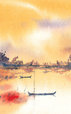 Binnengordijn zonsondergang boven het meer