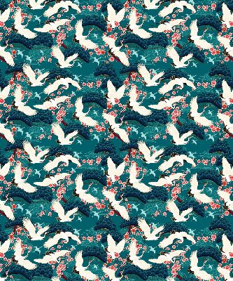 Rolgordijn voor balkondeur met een zwerm kraanvogels