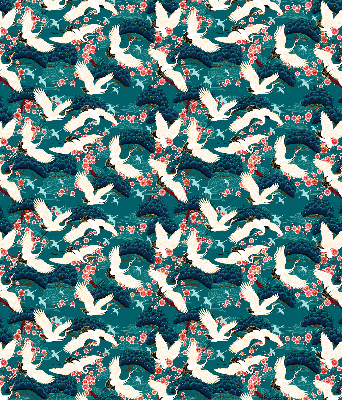 Rolgordijn voor balkondeur met een zwerm kraanvogels