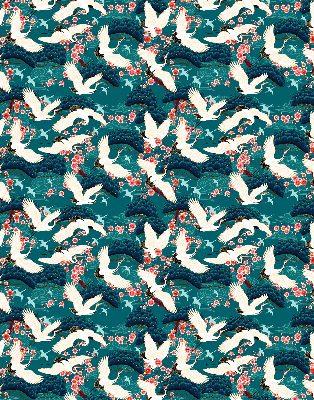 Rolgordijn voor balkondeur met een zwerm kraanvogels