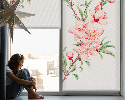 Binnenrolgordijn voor raam met bloemmotief in roze