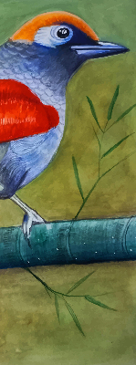 Binnenrolgordijn voor raam een vogel op een tak
