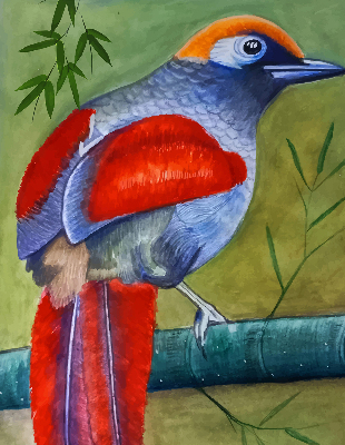 Binnenrolgordijn voor raam een vogel op een tak