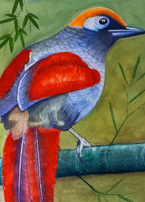 Binnenrolgordijn voor raam een vogel op een tak