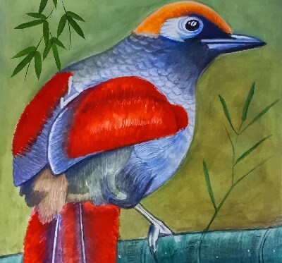 Binnenrolgordijn voor raam een vogel op een tak