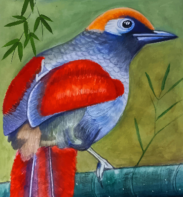 Binnenrolgordijn voor raam een vogel op een tak