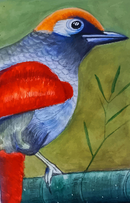 Binnenrolgordijn voor raam een vogel op een tak