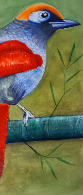 Binnenrolgordijn voor raam een vogel op een tak