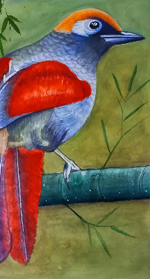Binnenrolgordijn voor raam een vogel op een tak