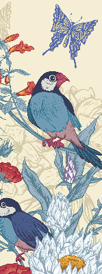 Stoffen rolgordijn met vogels tussen de bloemen