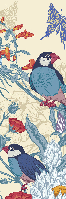 Stoffen rolgordijn met vogels tussen de bloemen
