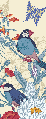 Stoffen rolgordijn met vogels tussen de bloemen