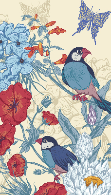 Stoffen rolgordijn met vogels tussen de bloemen