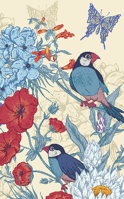 Stoffen rolgordijn met vogels tussen de bloemen