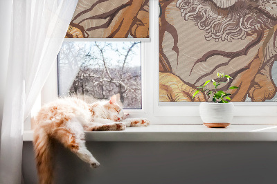 Binnenrolgordijn voor raam met tijger in bloemenprint