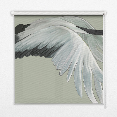 Binnenrolgordijn voor raam met een kraanvogel in vlucht