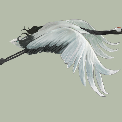 Binnenrolgordijn voor raam met een kraanvogel in vlucht