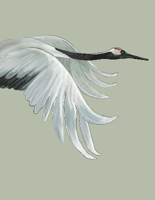 Binnenrolgordijn voor raam met een kraanvogel in vlucht