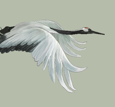 Binnenrolgordijn voor raam met een kraanvogel in vlucht