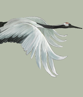Binnenrolgordijn voor raam met een kraanvogel in vlucht