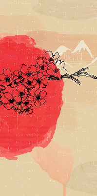 Stoffen rolgordijn met bloemen in een rode cirkel