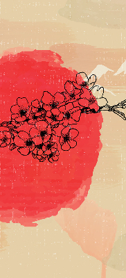 Stoffen rolgordijn met bloemen in een rode cirkel