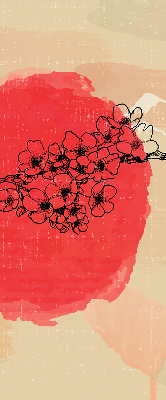 Stoffen rolgordijn met bloemen in een rode cirkel