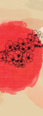 Stoffen rolgordijn met bloemen in een rode cirkel