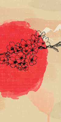 Stoffen rolgordijn met bloemen in een rode cirkel