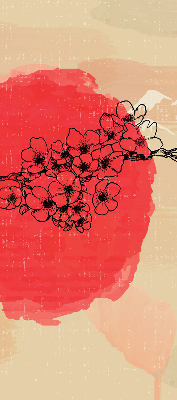Stoffen rolgordijn met bloemen in een rode cirkel