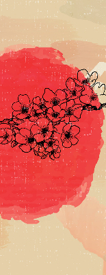 Stoffen rolgordijn met bloemen in een rode cirkel