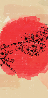 Stoffen rolgordijn met bloemen in een rode cirkel
