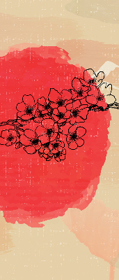 Stoffen rolgordijn met bloemen in een rode cirkel