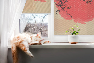 Stoffen rolgordijn met bloemen in een rode cirkel