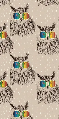 Verduisterend rolgordijn voor balkondeur met uilenmotief en kleurrijke brillen