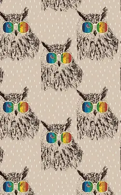 Verduisterend rolgordijn voor balkondeur met uilenmotief en kleurrijke brillen