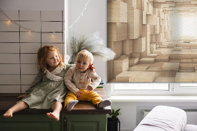 Verduisterend raamrolgordijn voor binnen met 3D houten patroon
