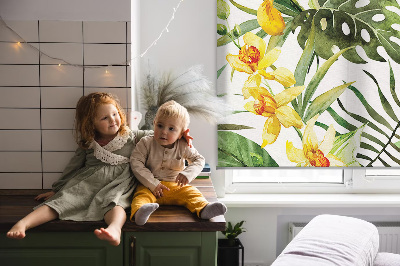 Verduisterend rolgordijn voor raam in gele bloemprint