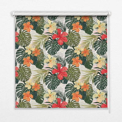 Verduisterend rolgordijn voor balkondeur met tropische bloemen en bladeren