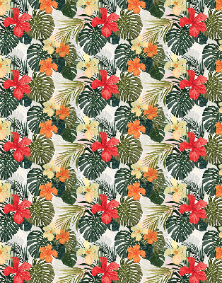 Verduisterend rolgordijn voor balkondeur met tropische bloemen en bladeren