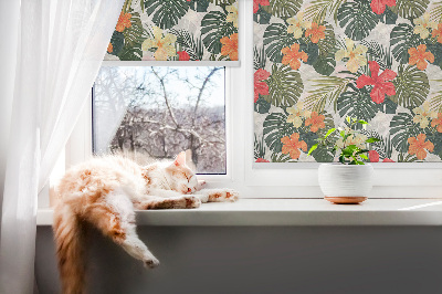 Verduisterend rolgordijn voor balkondeur met tropische bloemen en bladeren