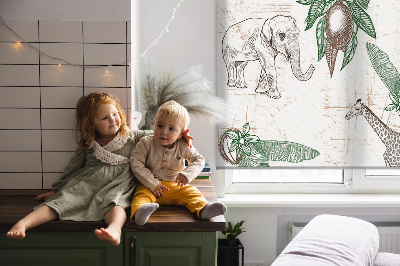 Verduisterend raamrolgordijn voor binnen met giraffen, olifanten en bladeren