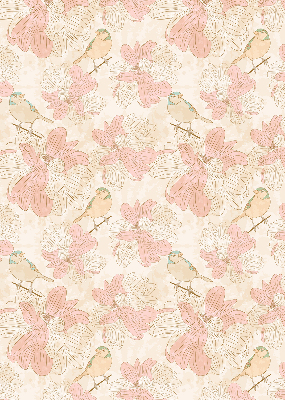Binnenshuis verduisterend rolgordijn met vogels tussen de bloemen