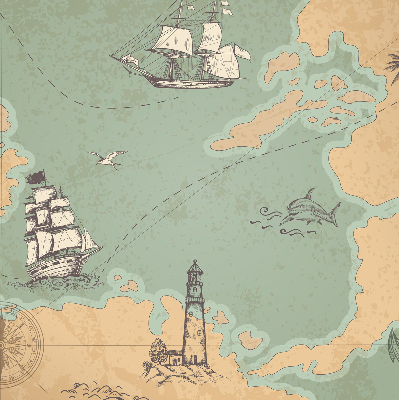 Verduisterend binnengordijn met oceaankaartprint