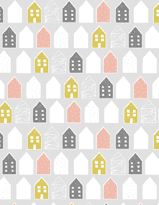 Verduisterend stoffen rolgordijn met getekende huizen
