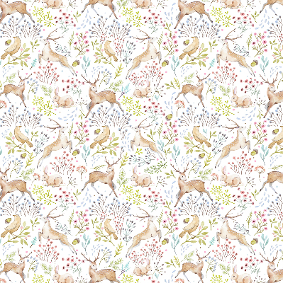 Verduisterend raamrolgordijn voor binnen met een print van reeën, vogels en konijnen