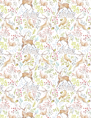 Verduisterend raamrolgordijn voor binnen met een print van reeën, vogels en konijnen