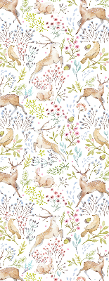 Verduisterend raamrolgordijn voor binnen met een print van reeën, vogels en konijnen