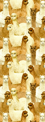 Binnenshuis verduisterend rolgordijn een kudde alpaca's