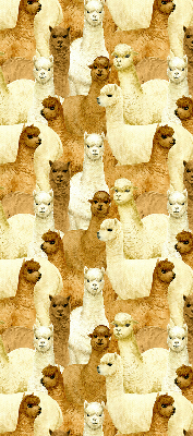 Binnenshuis verduisterend rolgordijn een kudde alpaca's